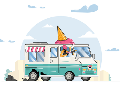 Ice-cream car cone fight gun icecream illustration milt motion graphic pink skull summer thief van vector