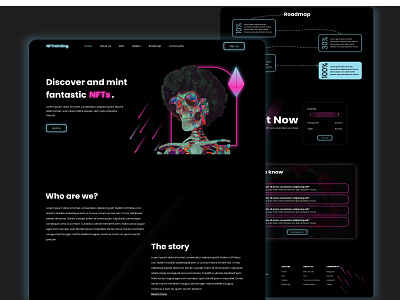 NFT Landing Page-Dark Version🔥 about us adobe xd dark faq gradient graphic design header homepage illustration landing page neon nft nft marketplace photoshop redesign roadmap ui design ux website design wireframing