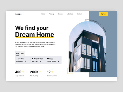 Real Estate Website agancy apartment architecture buy design header hero section home homepage house land landing page property real estate real estate website rent ui ux web design website design