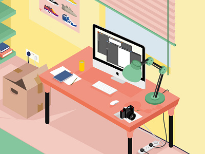 A Day in a Designers Room apple canon colours illustration illustrator imac isometric photoshop shadows sneakers