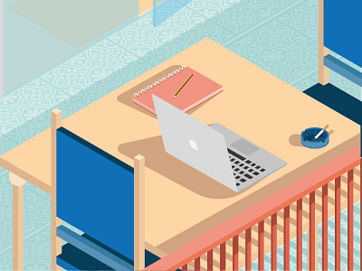 Working In The Sun apple colours illustration isometric macbook pastel shadows