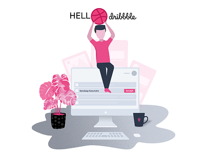 Hola Dribbble dribbble firstshot illustration illustrator invitation thank you