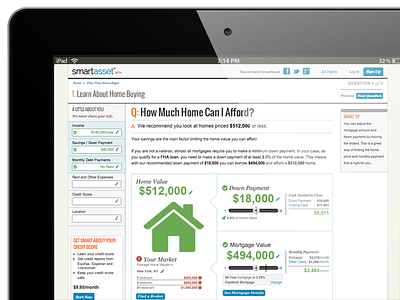 SmartAsset "How Much Home Can I Afford?" product design ui user experience ux web app website