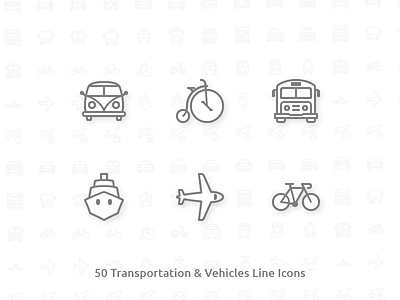 50 Transportation & Vehicles Line Icons bicycle car icon icons line plane retro stroke transportation van
