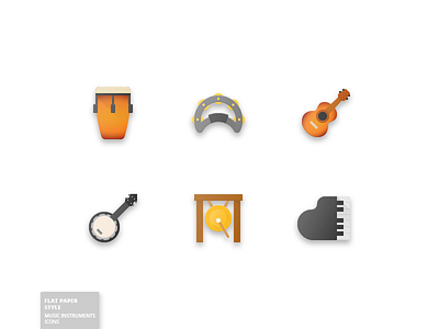 33 Music Instruments Icon drum flat gong guitar icon icons instruments music paper piano
