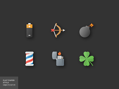17 Objects Flat Parer Icons barber shop battery bomb bow clover flat icon icons lighter luck object paper