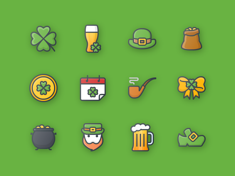 22 St. Patrick's Day Free Icon luck clover beer hat leprechaun bow gold st. patrick day outline color icons icon