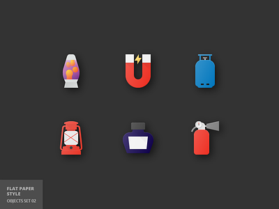 18 Objects Flat Parer Icons camp extinguisher flat icon ink lamp lava light magnet paper pot