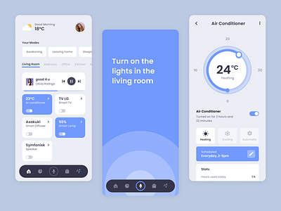 Smart Home App app blue control home homepage light lights mobile room smart home ui design voice voice control