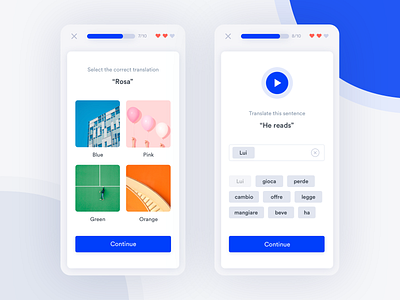 Learning Language App android app app blue gamification italian language learning app mobile translations ui design