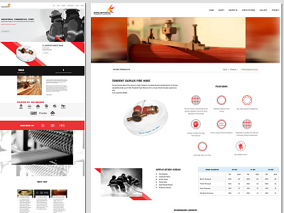 website layout fire hose manufacturer branding flat design home page icons landing page red gray black combination website website concept website design wizdreamz