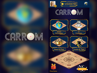 Carrom Game Menu UI andriod design game ios mobile photoshop user interface
