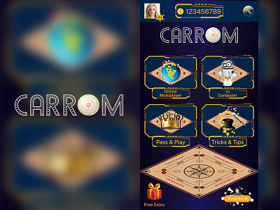 Carrom Game Menu UI andriod design game ios mobile photoshop user interface