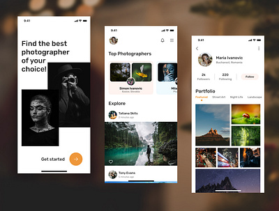 Photographer's portfolio app concept UI design 2022 design animation app design branding clean ui design figma inspiration latest design latest ui design mobile app nature app photographer app portfolio portfolio app trending design ui ui design ux ux design