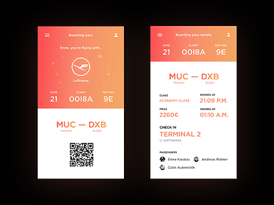 Mobile Boarding Pass App boarding code dailyui download lufthansa orange pass qr red ui ux