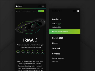 Iris sensing Product Page & Navigation design iris intelligent sensing landing page mobile navigation ui ux website
