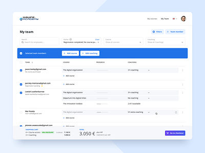 Team course management for Haufe eAcademy app courses design e learning interface team management ui ux
