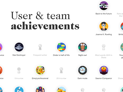 User & team achievements for Skara company wiki