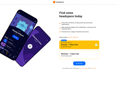 Course exercise: Headspace page redesign