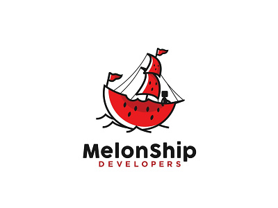 Melonship Developers branding coding developers fruit illustration logo melon playful ship skills vector watermelon