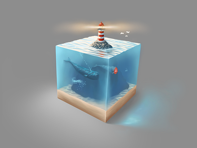 Just a cubed piece of sea art artwork color digital art digital painting game illustration ipad pro lighthouse procreate sea whale