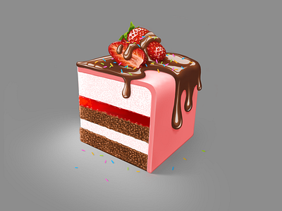Just a cubed piece of strawberry cake art artwork cake chocolate cube dessert digital art digital painting food illustration painting strawberry