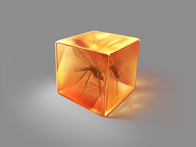 Just a cubed piece of amber with a mosquito inside amber art artwork digital art digital painting illustration ipad pro material mosquito painting procreate transparency