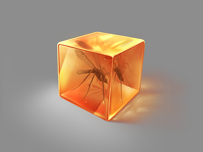 Just a cubed piece of amber with a mosquito inside