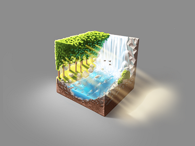 Just a cubed piece of nature art artwork cube digital art digital painting game illustration ipad pro landscape nature outdoor painting procreate river sun trees waterfall