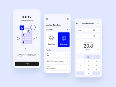 KALLY - your medical calculator app app calc calculate calculator app calculator ui clean application diagnostics health health specialist healthcare medical medicine mobile application mobile design mobile ui treatment ui ui mobile uiux design ux