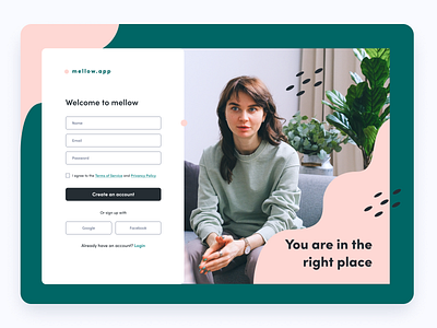 Mellow - mental health app anxiety desktop application desktop ui health health app mental health app mental health awareness mental illness mentalhealth register form registration registration page self care ui uiux design ux web website