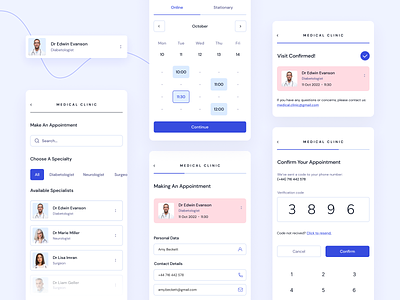 Medical Clinic - mobile design appointment clean clinic digital doctor health healthcare medical medicine mobile patient simple ui uidesign userflow ux uxuidesign validation verification code verify