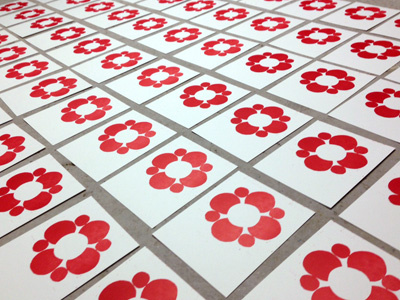 First Color circles letterpress linoleum print red