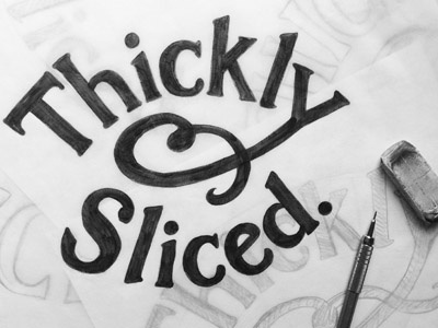 Thickly Sketched hand drawn lettering pencil process sketch type typography