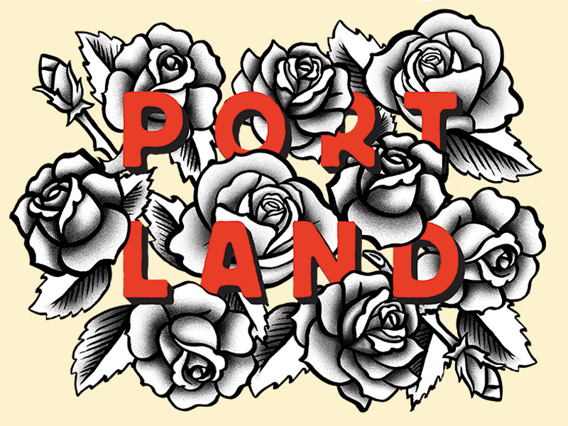 City of Roses typography illustration starbucks floral tattoo roses portland