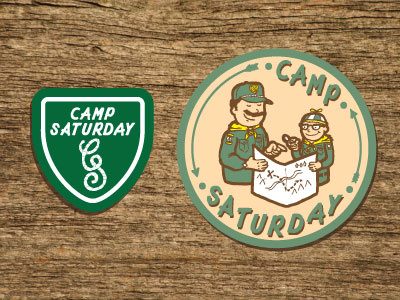 Camp Saturday Patches cartoon dads illustration kids logo design