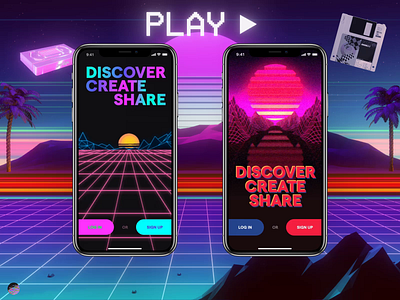 Log In / Sign Up Retrowave aftereffects animation blue design gif log in mobile motion purple red retrowave sign up ui