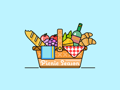 Picnic Season basket food french icon illustration illustrator park picnic season summer vector wine