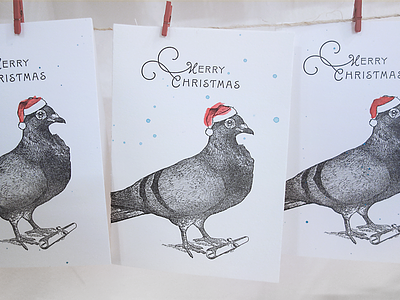 CHRISTMAS PIGEON christmas christmas card illustration letterpress pigeon typography watercolor xmas