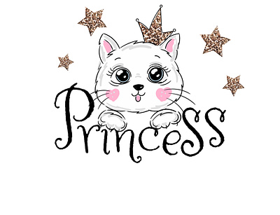 Princess cat girl cartoon character print design kids cat child crown cute design girl illustration kid lettering logo princess print sketch vector