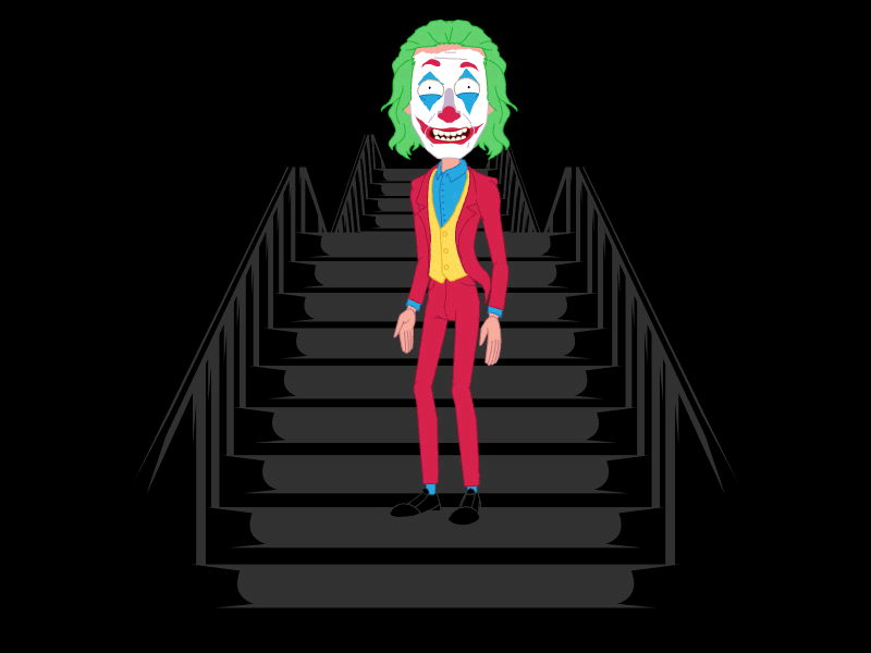 Joaquin Phoenix Joker Stair Dance Animation 2d animation animation character character animation character design dance illustration joaquin phoenix joker rick and morty rickandmorty stair vector