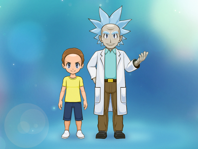 Let's Go Rick and Morty! adobe illustrator and anime character character design eevee go illustration illustrator lets lets go lets go eevee lets go pikachu morty pikachu pokemon rick rick and morty rickandmorty vector