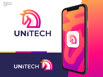 unitech logo design awesome brand brand identity color design dribbble gradient horse identity inspiration inspirations jenggot merah line art logo modern tech technology unicorn unique vector