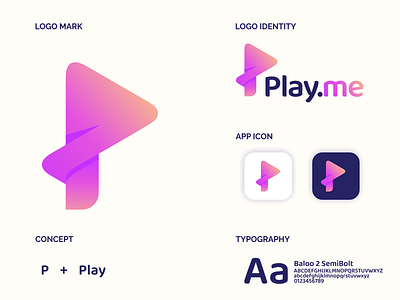 Play.me Logo Design abstract business button design icon identity illustration jenggot merah letter logo logotype media modern music p play sign symbol vector video