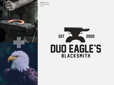 DUO EAGLE'S LOGO DESIGN awesome bird blacksmith brand identity craftsman design dribbble duoble meaning eagle falcon hammer inspirations iron jenggot merah logo negative space workshop