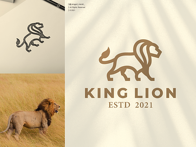 King Lion line art logo design animal business design emblem head icon illustration jenggot merah king leo line art lion logo luxury mascot royal symbol template vector wild