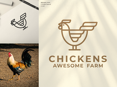 chicken line art logo design animal art awesome bird chicken cock design farm food graphic icon illustration inspirations jenggot merah line logo outline rooster symbol vector