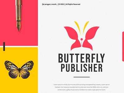 Butterfly Publisher Logo Design awesome behance butterfly combination design dribbble dual meaning inspirations jenggot merah line art logo negative space pen pinterest publisher writer