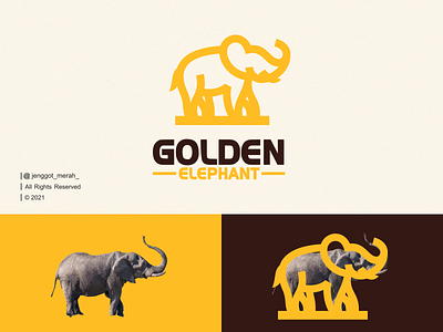 Golden Elephant Logo Design. africa animal awesome brand branding design elephant gold icon illustration jungle line art logo mammoth mark marks safari simple symbol vector