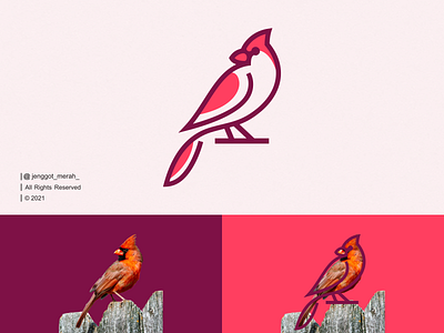Red Cardinal Bird Line Art Logo animal bird brand character design icon identity illustration inspiration inspirations line art lineart logo mark mascot minimalism red red cardinal symbol wing